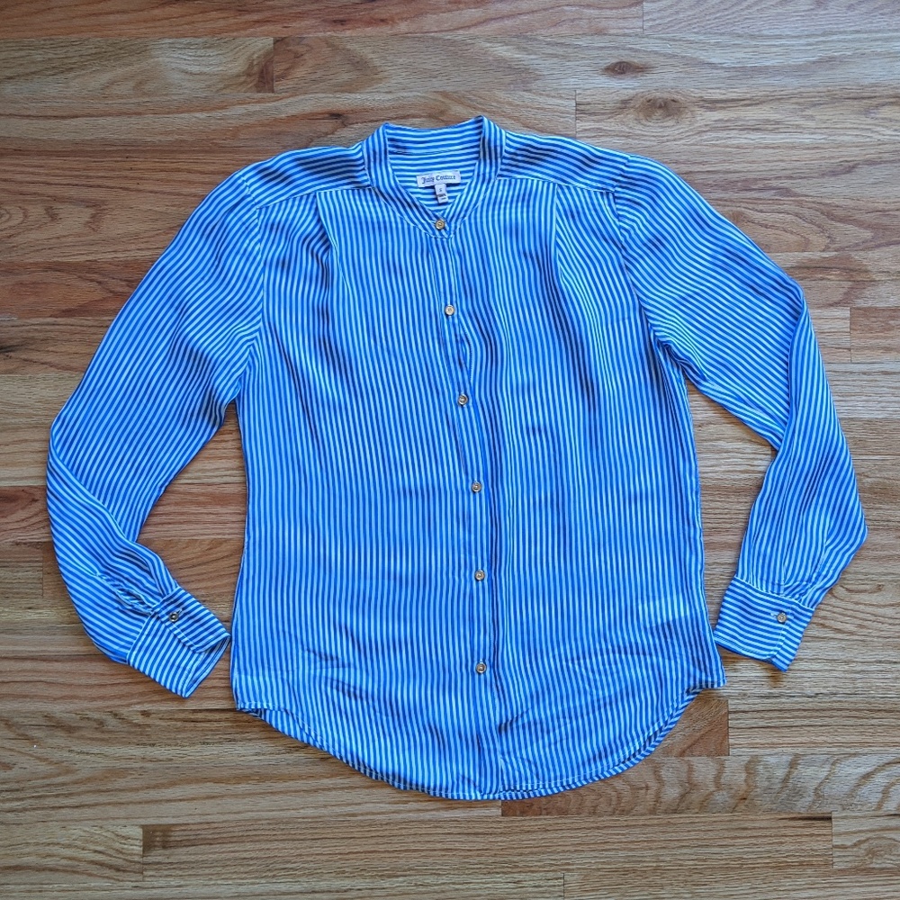 Juicy Coutour 100% Silk Sheer Striped Blouse